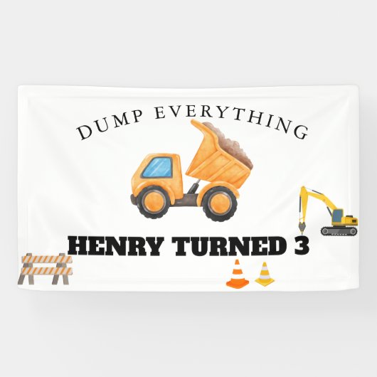 Verjaardag Bouw Dump Truck Spandoek (Horizontaal)