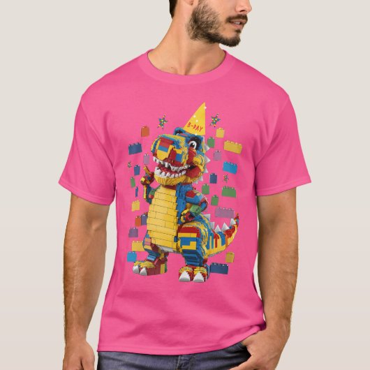 Verjaardag Bouwstenen Dinosaur Master Builder B T-shirt (Voorkant)