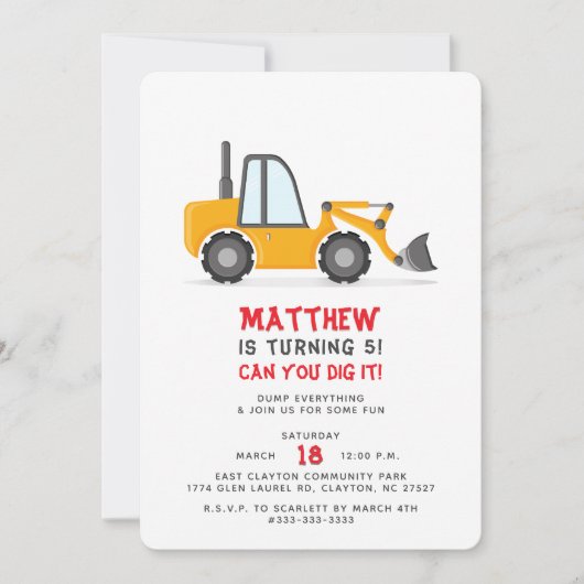 Verjaardag bouwtruck  kaart (Voorkant)