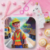 Verjaardag bouwvakker papieren bordje (Feest)