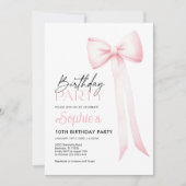 Verjaardag Bow Uitnodiging, Roze Coquette Bow Kaart (Voorkant)