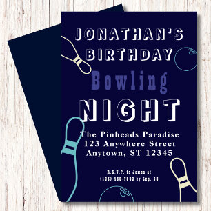 Verjaardag Bowling Glow Night Party uitnodiging