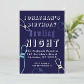 Verjaardag Bowling Glow Night Party uitnodiging (Staand voorkant)
