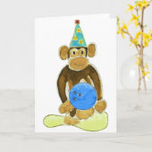 Verjaardag Bowling Monkey Kaart (Gele Bloem)