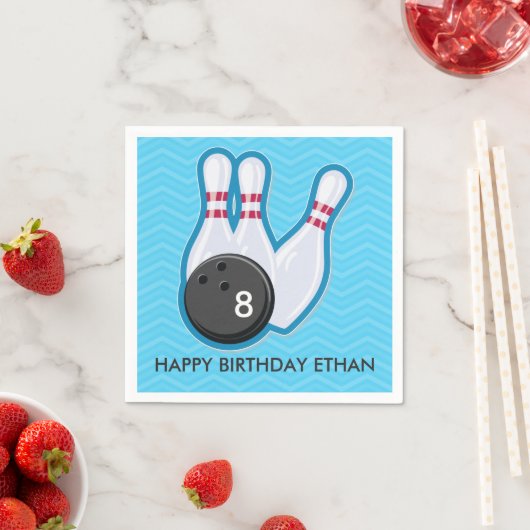 Verjaardag Bowling Party Chevron Blauw servet (Insitu)