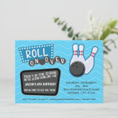 Verjaardag Bowling Party Roll op Uitnodiging (Staand voorkant)