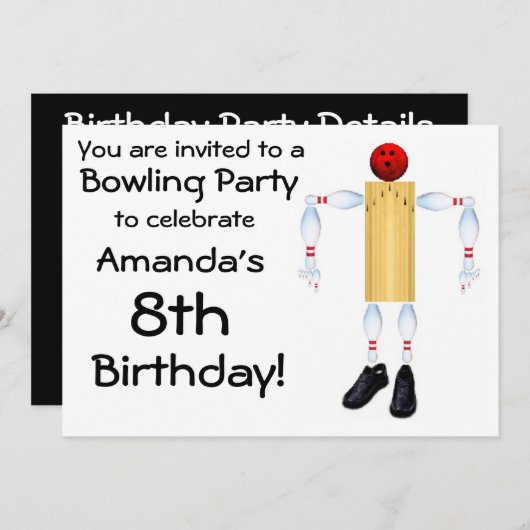 Verjaardag Bowling Party Uitnodiging (Voorkant / Achterkant)