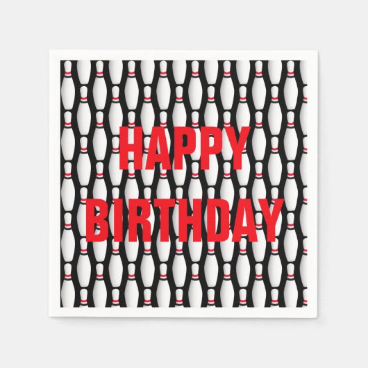 Verjaardag bowling pins op zwart servet (Voorkant)