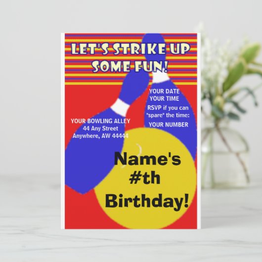 Verjaardag Bowling Uitnodiging. Kaart (Staand voorkant)