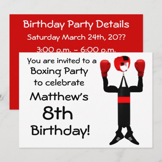 Verjaardag Boxing Party Uitnodiging (Voorkant / Achterkant)