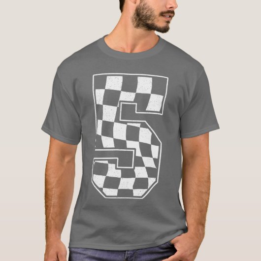 Verjaardag Boy 5e Race Geruite Vlag 5 Racing Part T-shirt (Voorkant)