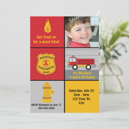 Verjaardag brandblusmotor kaart (Staand voorkant)