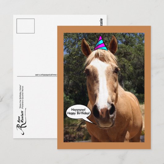 Verjaardag Briefkaart - Bess the Horse (Voorkant / Achterkant)