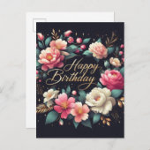 Verjaardag briefkaart - bloemenontwerp (Voorkant / Achterkant)