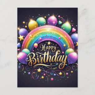 Verjaardag briefkaart - glitter regenboog