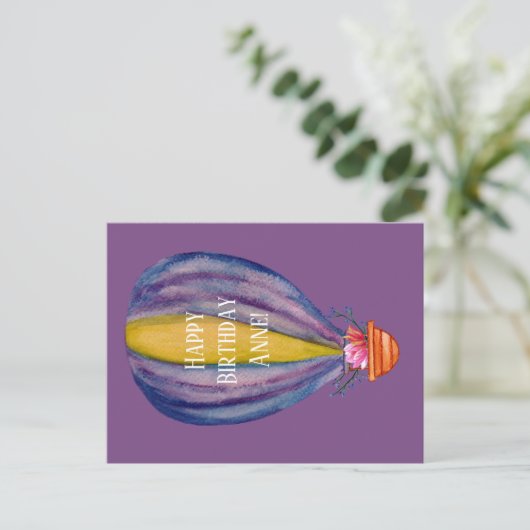 Verjaardag Briefkaart Hete Luchtballon En Bloemen (Staand voorkant)