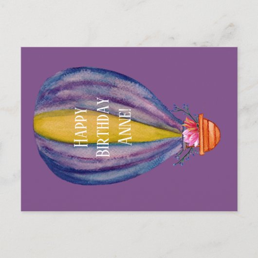 Verjaardag Briefkaart Hete Luchtballon En Bloemen (Voorkant)