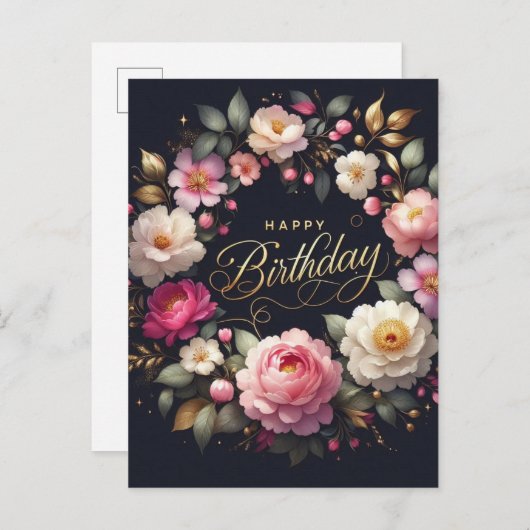 Verjaardag Briefkaart: Levendig bloemthema Briefkaart (Voorkant / Achterkant)