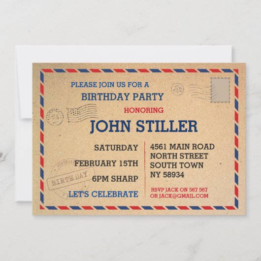 Verjaardag Briefkaart Mail Post Uitnodigen Mail Po (Voorkant)