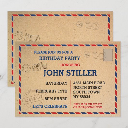 Verjaardag Briefkaart Mail Post Uitnodigen Mail Po (Voorkant / Achterkant)
