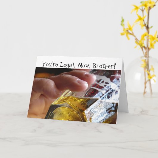 Verjaardag, broeder, wettelijk, 21. Bier in glas. Kaart (Gele Bloem)