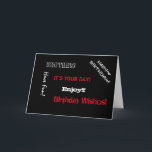 Verjaardag, broeder, woorden in wit en rood. kaart<br><div class="desc">Leuke gezegden voor een broertje op een zwarte achtergrond.</div>