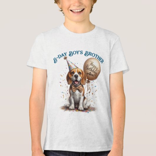 Verjaardag Broer Beagle Hond Ballon Custom Tri-Blend Shirt (Voorkant)