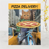 VERJAARDAG BROER KAT PIZZA LEVERING WENSKAART KAART (Gele Bloem)