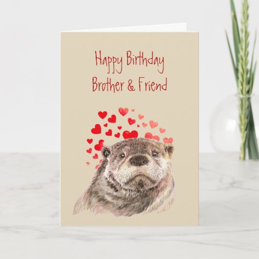Verjaardag Broer Liefde Hart Cute Otter Dier Feestdagen Kaart (Voorkant)