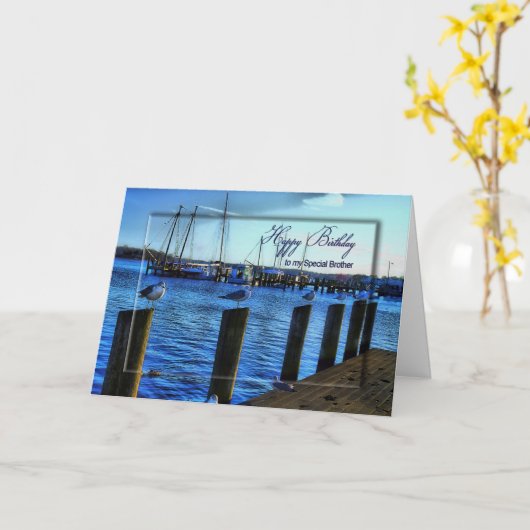 VERJAARDAG - BROER - MEEUWEN, JACHTHAVEN, BOTEN KAART (Gele Bloem)