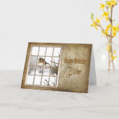 VERJAARDAG - BROER -  RAAM - VOGEL KAART (Gele Bloem)