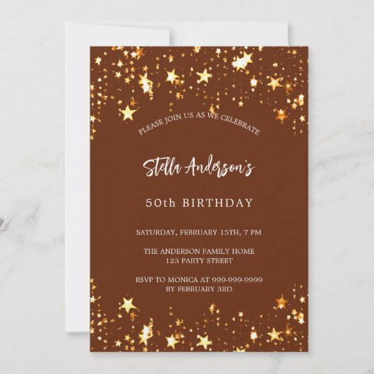Verjaardag bruin goud sterren luxe kaart (Voorkant)