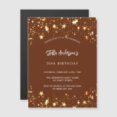 Verjaardag bruin goud sterren luxe magnetische uitnodiging (Voorkant / Achterkant)