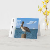 Verjaardag, Bruin Pelikaan met Zeegezicht Kaart (Gele Bloem)