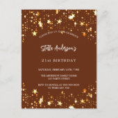 Verjaardag bruine gouden sterren uitnodiging briefkaart (Voorkant)