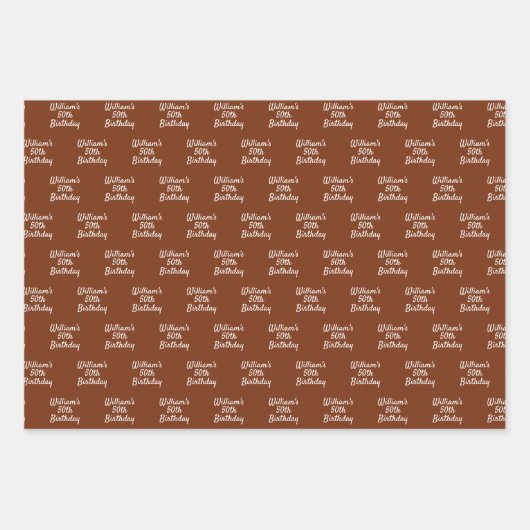 Verjaardag bruine roest witte naam inpakpapier vel (Voorkant 3)