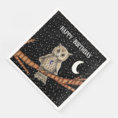 Verjaardag Bruine Uil Paarse Crystal Moon Star Servet (Hoek)