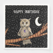 Verjaardag Bruine Uil Paarse Crystal Moon Star Servet (Voorkant)