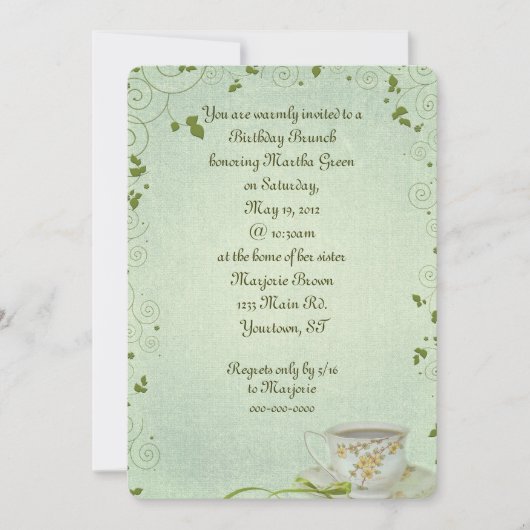 Verjaardag Brunch met theekop Uitnodiging (Voorkant)