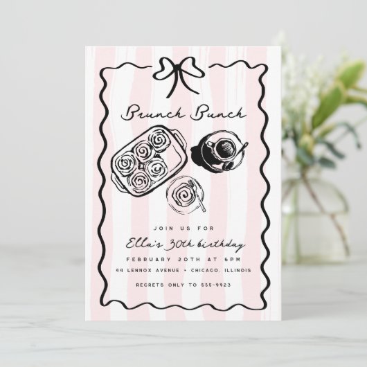 Verjaardag Brunch Ontbijt Koffieboog Roze Doodle Kaart (Staand voorkant)