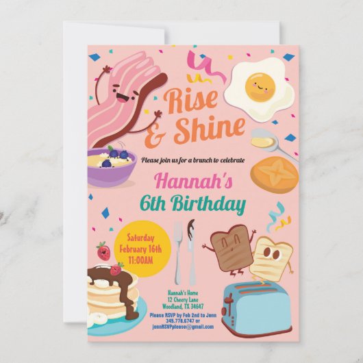 Verjaardag brunch uitnodiging. Rise and shine meis Kaart (Voorkant)