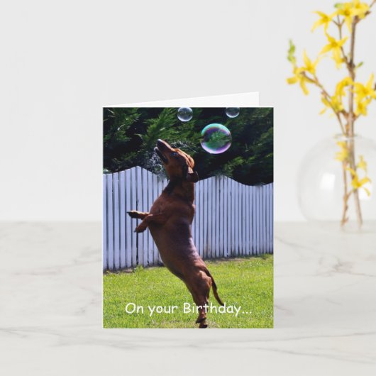 Verjaardag Bubble Dog Kaart (Gele Bloem)