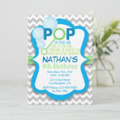 Verjaardag Bubble Pop Blue & Green Party Invitatio Kaart (Staand voorkant)