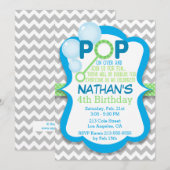 Verjaardag Bubble Pop Blue & Green Party Invitatio Kaart (Voorkant / Achterkant)