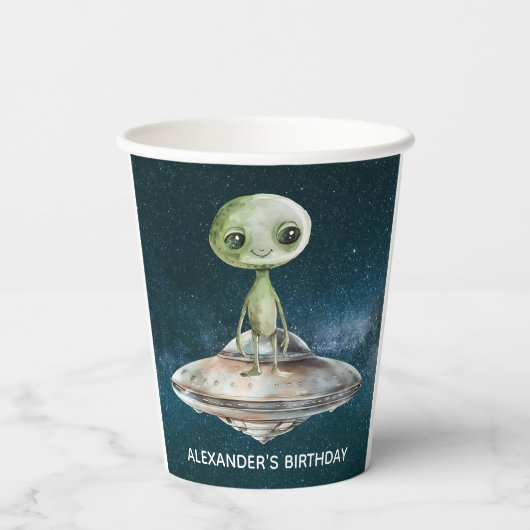 Verjaardag buitenaardse invasie papieren bekers (Achterkant)