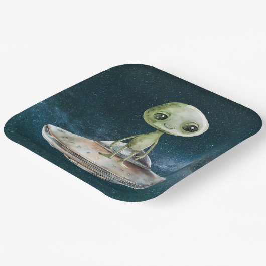 Verjaardag buitenaardse invasie papieren bordje (Gebogen)