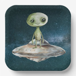 Verjaardag buitenaardse invasie papieren bordje