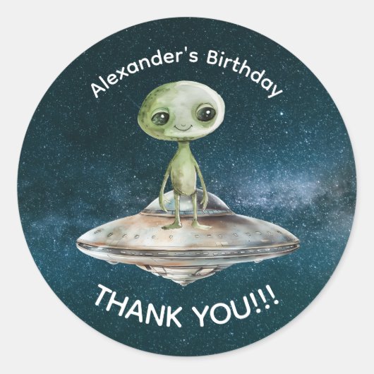 Verjaardag buitenaardse invasie ronde sticker (Voorkant)