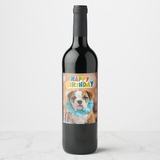 Verjaardag Bulldog Wijn Etiket (Voorkant)