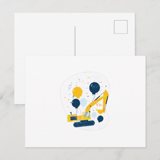 Verjaardag bulldozer briefkaart (Voorkant / Achterkant)